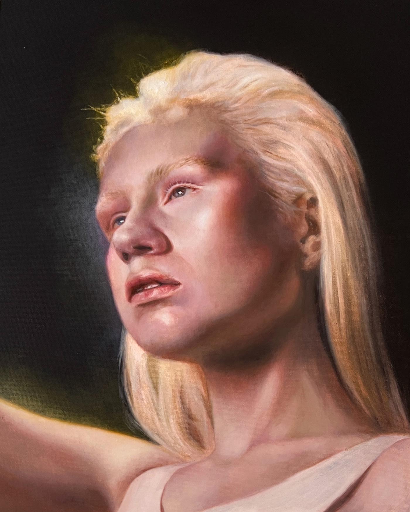 Reaching Light — dramatic chiaroscuro portrait